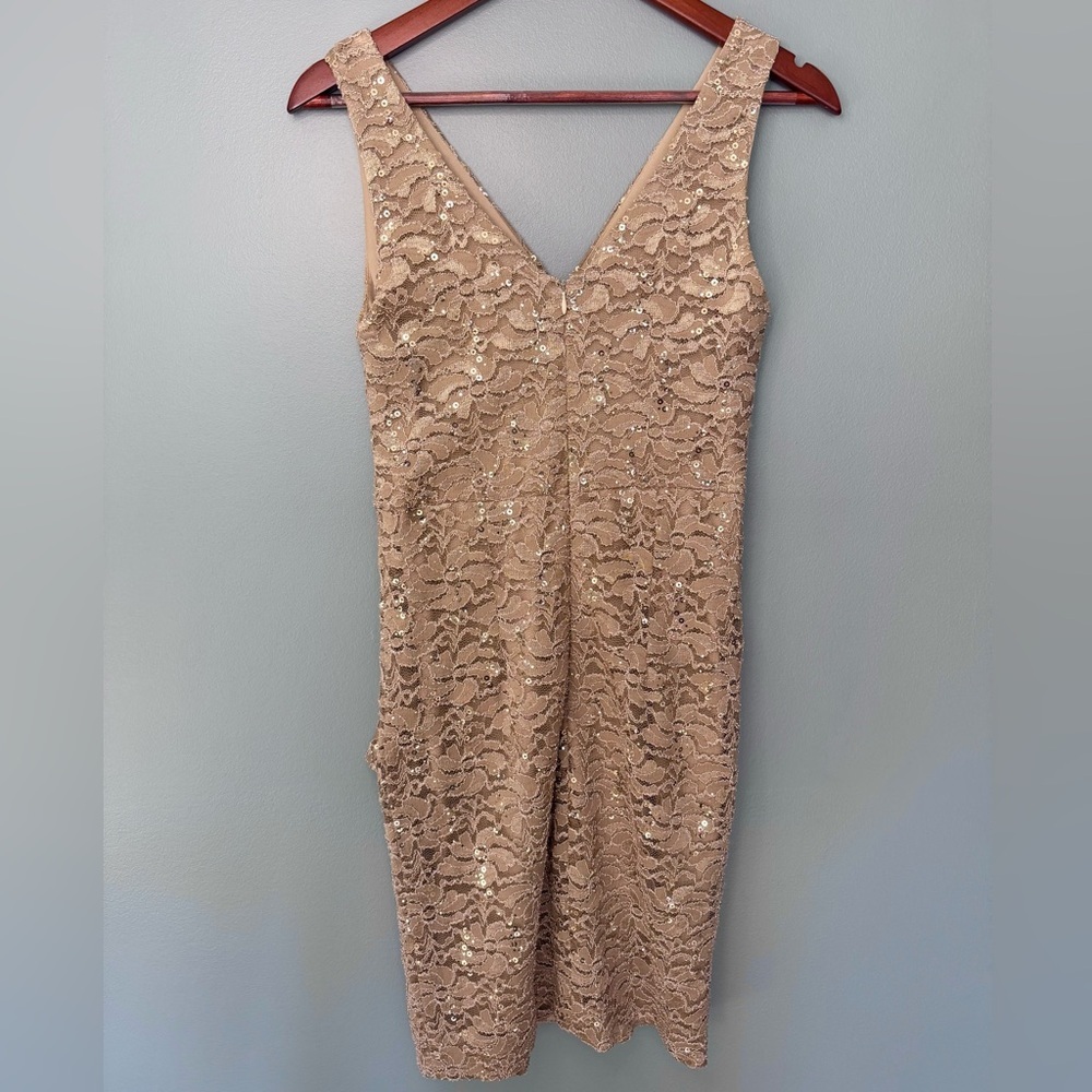 Ursula of Switzerland Champagne Lace Midi Dress | Size 6 - Picture 4 of 4